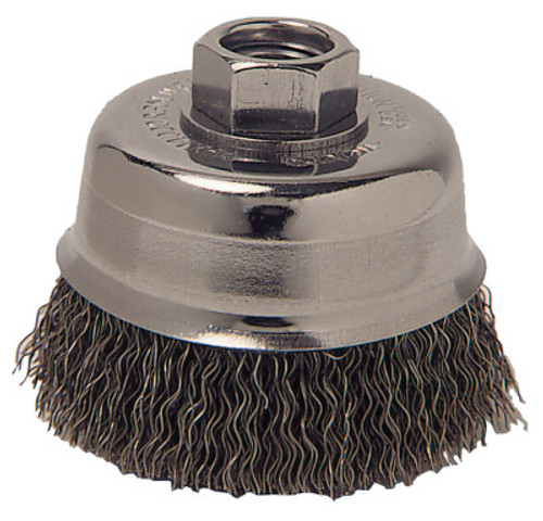 Anchor Products Crimped Wire Cup Brush, 4 in Dia., 5/8-11 Arbor, 0.014 in Carbon Steel, 1 EA, #93716