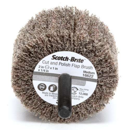 3M Scotch-Brite Cut and Polish Flap Brush, 2 in Dia., Med, 12,000 RPM, Alum Oxide, 1 EA, #7000121151