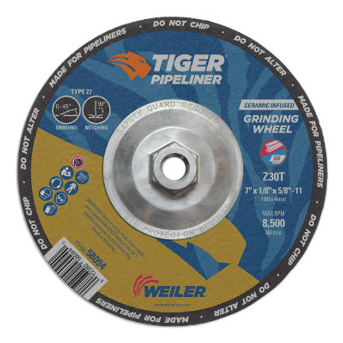 Weiler 7 in X 1/8 in Tiger Pipeliner, Z30T, Type 27, 5/8 in-11 Nut, 10 BX, #58094