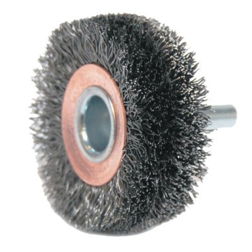 Weiler Stem-Mounted Wide Conflex Brush, 2 in D x 3/4 in W, .0118 in Steel, 20,000 rpm, 1 EA, #17619 Weiler Stem-Mounted Wide Conflex Brush, 2 in D x 3/4 in W, .0118 in Steel, 20,000 rpm, 1 EA, #17619