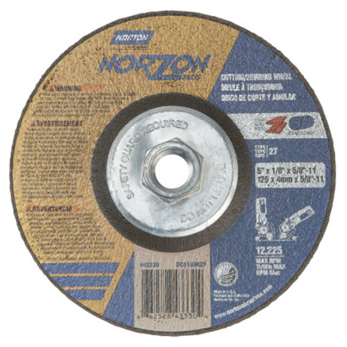 Norton Type 27 NorZon+ Depressed Center Wheel, 5" Dia, 1/8" Thick, 5/8"-11 Arbor, 10 PK, #66252843330