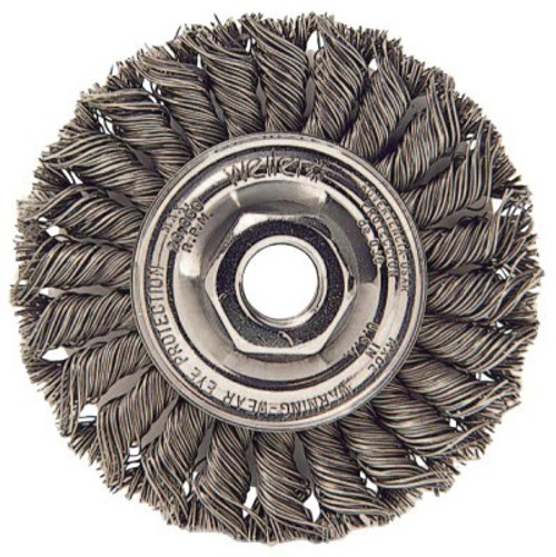 Weiler Standard Twist Knot Wheel, 4 D x 1/2 W, .014 Stainless Steel, 3/8 in-24 UNF Nut, 1 EA, #13110