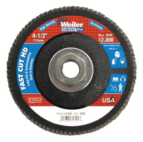 Weiler 4-1/2" Vortec Pro High Density Abrasive Flap Disc, Flat, 10 BX, #31392