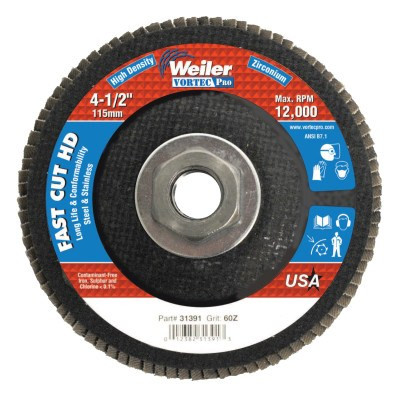 Weiler 4-1/2" Vortec Pro High Density Abrasive Flap Disc, Flat, 10 BX, #31392