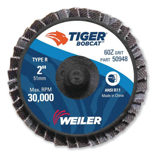 Weiler 2" Bobcat Mini Abrasive Flap Disc, Conical (Ty29), Type R Mount, 60Z, 10 EA, #50948