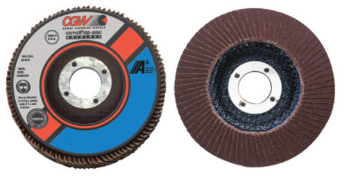 CGW Abrasives Flap Discs, A3 Aluminum Oxide, Regular, 4 in, 40 Grit, 5/8 in Arbor, 15,300 rpm, 10 EA, #39202