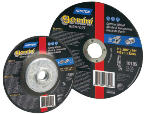Norton Gemini Right Cut Cut-Off Wheel, Type 1, 5 in Dia, 3/32 in Thick, Aluminum Oxide, 25 EA, #66252823600