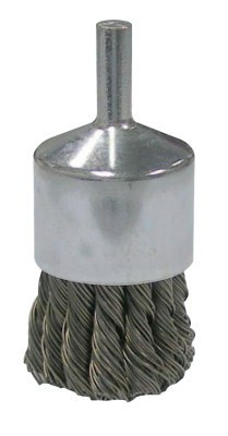 Weiler Vortec Pro Stem Mtd Knot Wire End Brushes, Carbon Steel, 1 in Dia, .02 Wire, 10/CT, #36251
