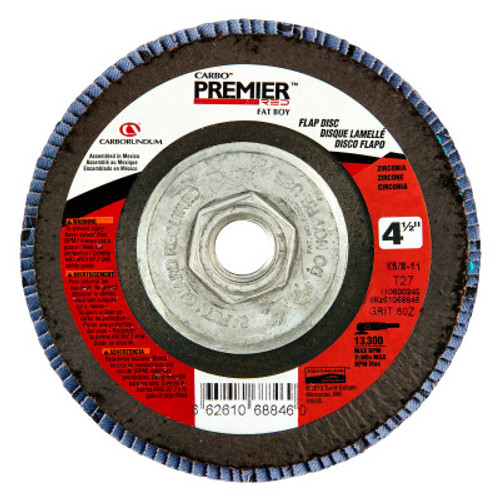 Carborundum Premier Red Zirconia Alumina Type 27 Fat Boy Flap Disc,4 1/2",60 Grit,5/8 Arbor, 5 EA, #66261068846