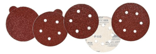 Aluminum Oxide Red Heavy Discs - Hook and Loop - 5" x 8 Dust Holes, Grit/ Weight: 320E, Mercer Abrasives 578832 (50/Pkg.)