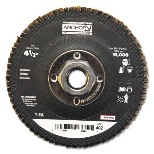 Anchor Products Abrasive High Density Flap Discs, 4 1/2 in Dia, 40 Grit, 5/8-11 Arbor, Type 27, 10 EA, #97889