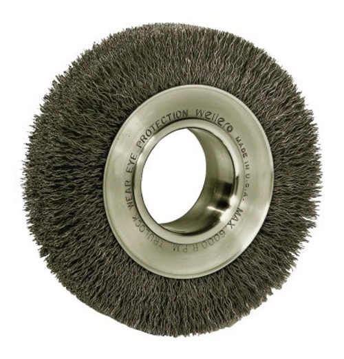 Weiler Medium Crimped Wire Wheel, 6 in D x 1 in W, .0104 in Stainless Steel, 6,000 rpm, 1 EA, #6440