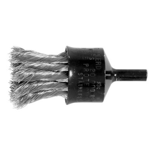 Advance Brush Stem Mounted End Brushes, Stainless Steel, 1 in Dia, 0.010 in, 20,000 rpm, 1 EA, #83097