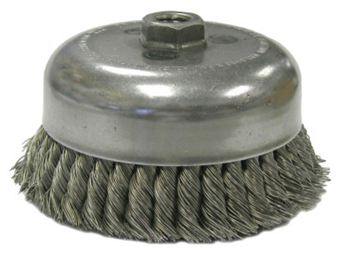 Weiler Single Row Heavy-Duty Knot Wire Cup Brush, 2 3/4 Dia., 3/8-24 UNF, .02 Stainless, 1 EA, #13256