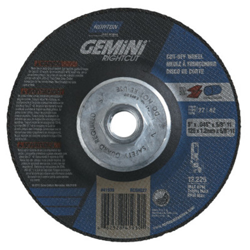 Norton Gemini Right Cut Depressed Center Wheel, 5 in Thick, Aluminum Oxide, 1 EA, #66252841939