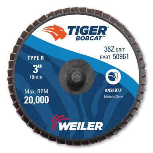 Weiler 3" Bobcat Mini Abrasive Flap Disc, Flat (Ty27), Type R Mount, 36Z, 10 BX, #50961