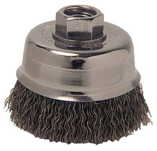 Weiler Crimped Wire Cup Brush, 3 in Dia., 5/8-11 UNC Arbor, .014 in Steel Wire, 1 EA, #13245