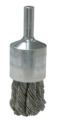 Weiler Vortec Pro Stem Mtd Knot Wire End Brushes, Carbon, 3/4 in Dia, .02 Wire, 1 EA, #36050