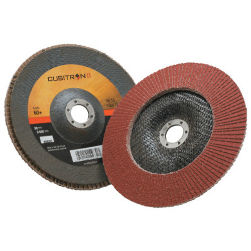 3M Cubitron II Flap Disc 967A, 7 in, 60 Grit, 7/8 in Arbor, 8,600 rpm, Type 29, 5 CA, #7000148191