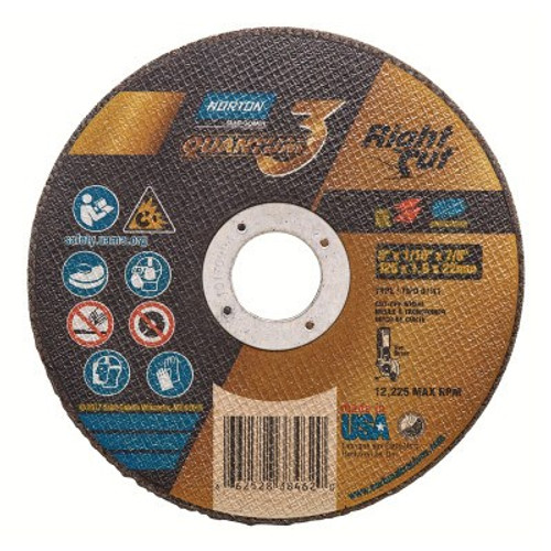Norton Quantum3 Cut-off Wheels, 6 in Dia., 1/16 Thick, 7/8 in Arbor, 36 Grit, 25 BX, #66252838462