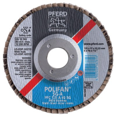 Pferd Type 29 POLIFAN SG Flap Discs, 4 1/2", 80 Grit, 7/8 Arbor, Aluminum Oxide A-Cool, 10 BOX, #62233