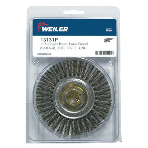 Weiler Roughneck Stringer Bead Wheel, 4 in D x 3/16 in W, .02 Steel Wire, Retail Pack, 1 EA, #13131P