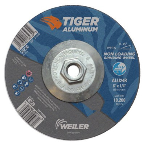 Weiler Aluminum Combo Wheels, 6 in Dia., 5/8 in Arbor, Type 27, 24 Grit, Alum. Oxide, 10 PK, #58230