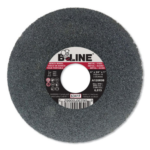 B-Line Straight Resinoid Wheel, 6 in dia, 3/4 in Thick, 1 in Arbor, Fine Grit, T1, 1 EA, #90926