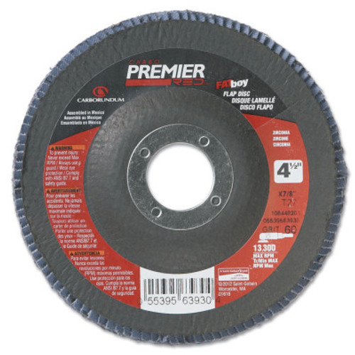 Carborundum Premier Red Zirconia Alumina Type 27 Fat Boy Flap Discs, 7", 40 Grit, 5/8 Arbor, 1 EA, #5539570542