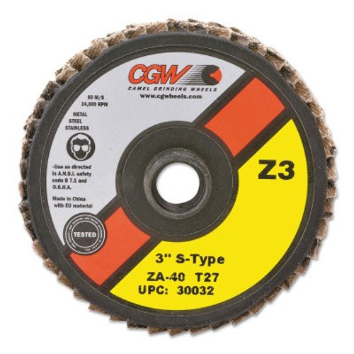 CGW Abrasives Flap Discs, Mini, Zirconia, Quick Change, Type S, 3 in, 40 Grit, 18,000 rpm, 10/BX, #30032 CGW Abrasives Flap Discs, Mini, Zirconia, Quick Change, Type S, 3 in, 40 Grit, 18,000 rpm, 10/BX, #30032
