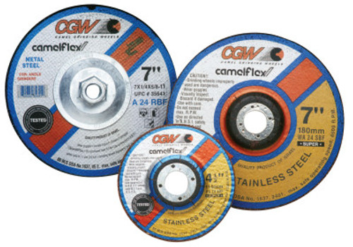 CGW Abrasives Depressed Center Wheel, Type 27, 6 in Dia, 1/4 in Thick, 5/8 in Arbor, 24 Grit, 10 BX, #45040