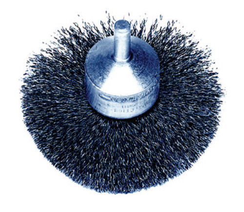 Weiler Stem-Mounted Circular Flared End Brushes, Steel, 16,000 rpm, 3" x 0.008", 2 EA, #10041