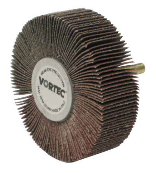 Weiler Vortec Pro Mounted Flap Wheels, 3 in x 1 in, 60 Grit, 23,000 rpm, 10 EA, #30726