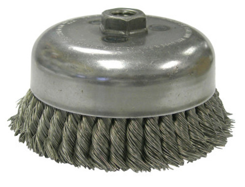 Weiler Heavy-Duty Knot Wire Cup Brush, 6 in Dia., 5/8-11 UNC Arbor, 1.5 x .014 Wire, 1 EA, #12906