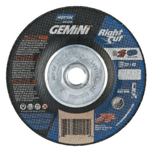 Norton Gemini RightCut Depressed Center Cut-Off Wheel, 7" Dia, .045" Thick, 5/8-11", 10 PK, #66252841919