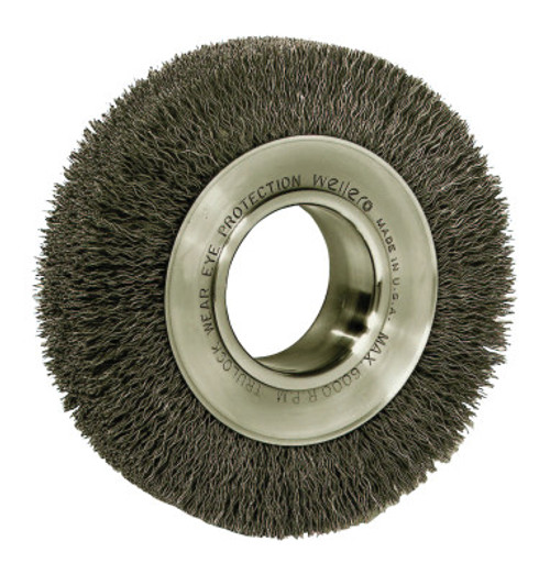 Weiler Medium-Face Crimped Wire Wheel, 6 in D x 1 in W, .0118 in Steel Wire, 6,000 rpm, 1 EA, #6070