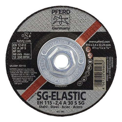 Pferd Depressed Center Cut-Off Wheel, 4 1/2 in Dia, 3/32 in Thick, 5/8 Arbor, 46 Grit, 10/BX, #63114 Pferd Depressed Center Cut-Off Wheel, 4 1/2 in Dia, 3/32 in Thick, 5/8 Arbor, 46 Grit, 10/BX, #63114