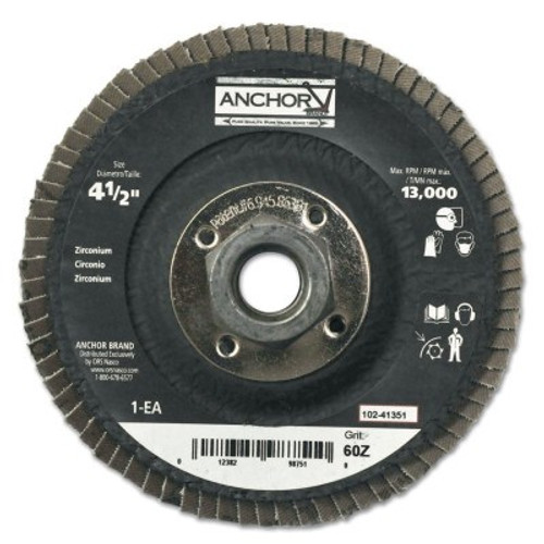 Anchor Products Abrasive Flap Discs, 4 1/2 in, 60 Grit, 7/8 in Arbor, 13,000 rpm, 10/BX, #98760 Anchor Products Abrasive Flap Discs, 4 1/2 in, 60 Grit, 7/8 in Arbor, 13,000 rpm, 10/BX, #98760