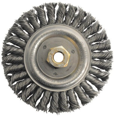 Weiler Dually? Stainless Steel Wheel Brush 0.023 in Bristle Diameter, 5 in Outside Diameter, 5/8 in - 11 UNC Center Hole Size, 5/BX, #79813
