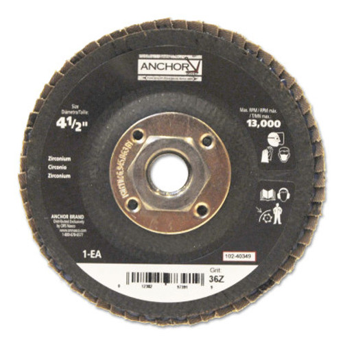 Anchor Products Abrasive Flap Discs, 4 1/2 in Dia, 36 Grit, 5/8 in - 11 Arbor, Type 29, 10 BX, #97391