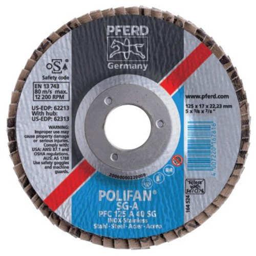 Pferd Type 29 POLIFAN SG Flap Discs, 4 1/2", 40 Grit, 7/8 Arbor, Aluminum Oxide, 1 EA, #62202