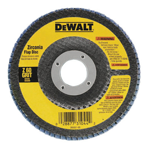 DeWalt 4" X 5/8" 60 GRIT ZIRCONIA FLAP DISC WHEEL, 10 EA, #DW8302