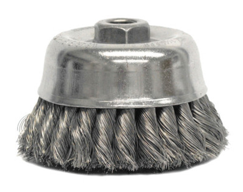 Weiler Heavy-Duty Knot Wire Cup Brush, 4 in Dia., 5/8-11 UNC Arbor, .014 in Steel, 1 EA, #12756