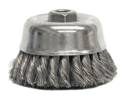 Weiler Heavy-Duty Knot Wire Cup Brush, 4 in Dia., 5/8-11 UNC Arbor, .014 in Steel, 1 EA, #12756