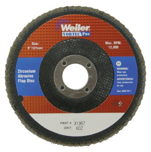 Weiler 5" Vortec Pro Abrasive Flap Disc, Angled, Phenolic Back, 1 EA, #31357