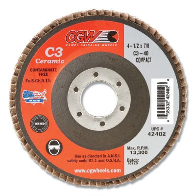 CGW Abrasives C3 Ceramic Flap Discs, 4 1/2 in, 40 Grit, 10/BX, #42402