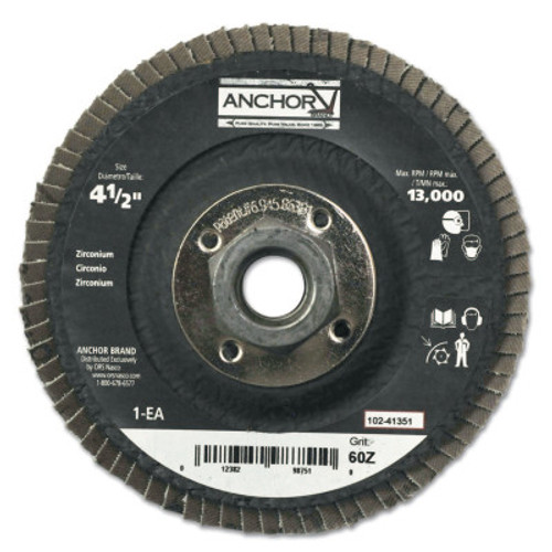 Anchor Products Abrasive Flap Discs, 4 1/2 in, 40 Grit, 7/8 in Arbor, 13,000 rpm, Angled, 10 BX, #98759
