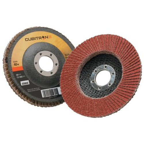 3M Cubitron II Flap Disc 967A, 4 1/2", 40 Grit, 7/8" Arbor, 13,300 rpm, Type 27, 10/CA, #7000148181