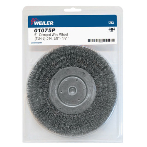Weiler Narrow Face Crimped Wire Wheel, 6 in D x 3/4 W, .014 in Steel Wire, 6,000 rpm, 1 EA, #01075P