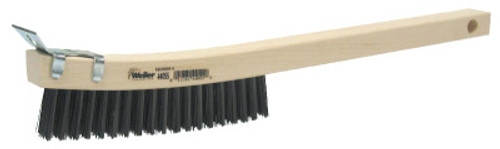 Weiler Curved Handle Scratch Brushes, 14", 4X18 Rows, Steel Wire, Wood Handle, Scraper, 1 EA, #44058